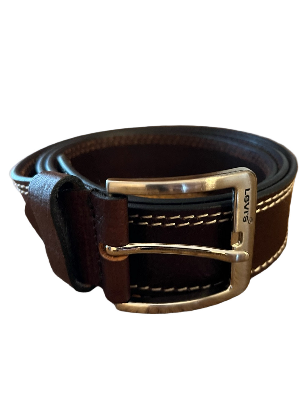 Levi's Men's Big & Tall Brown Leather Belt Size 50 / 125cm Double Stitch